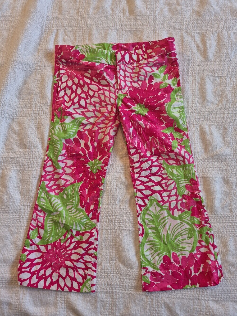 Lilly Pulitzer Girls 2 Jubilee pants in a bright pink and green floral print